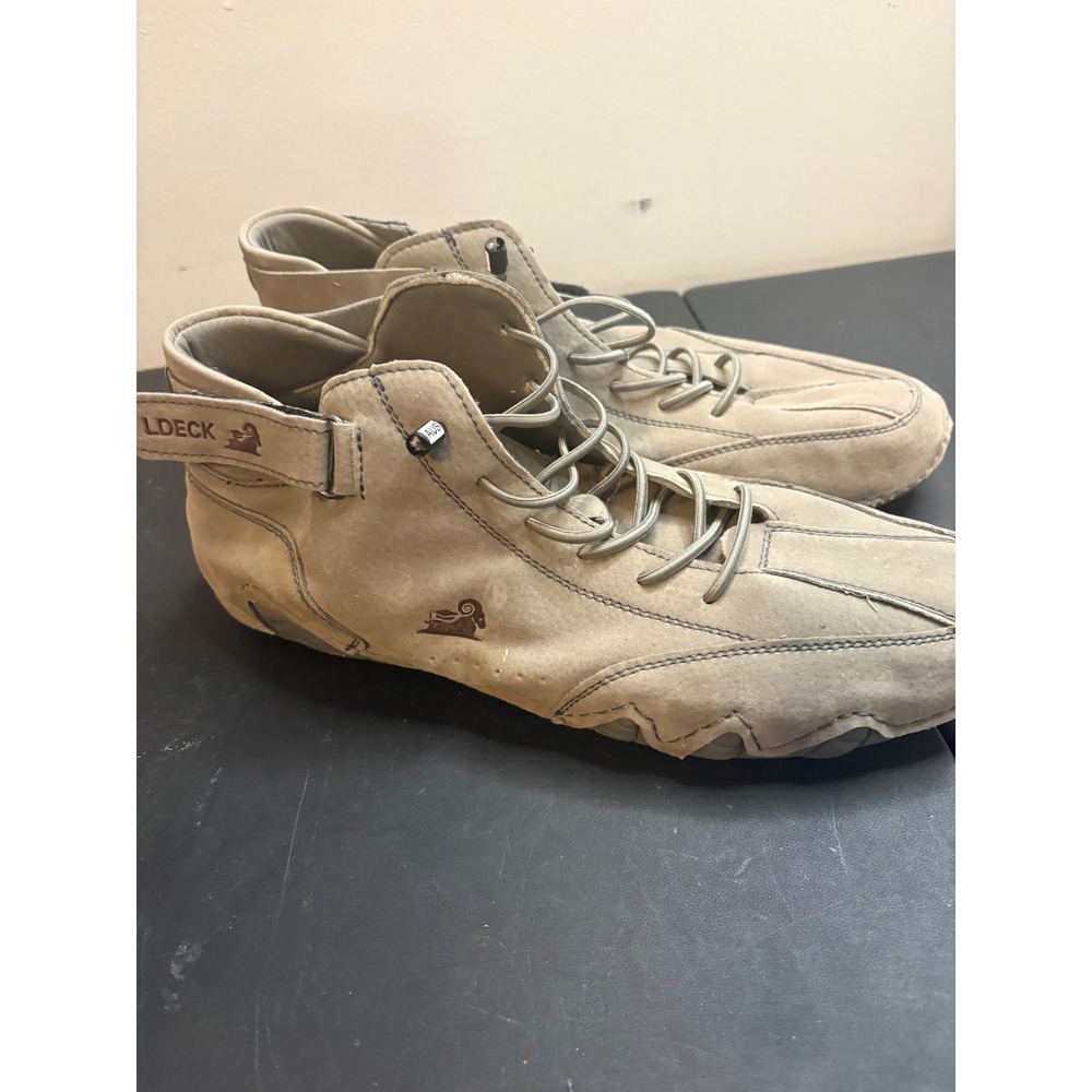 LDECK AUS Tan Suede Mid Top Sneakers Bungee Lace Ankle Strap Mens 44 US 10.5-11